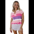 thumbnail image 3 of Camisetas de Verano para Mujer, Suéter Multicolor con Cuello en V, Rosa y , Talla L, 3 of 8