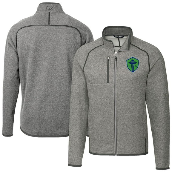Men's-Cutter & Buck  Heather Gray Seattle Sounders FC Big & Tall Mainsail Sweater-Knit Full-Zip Jacket
