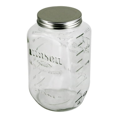 Grant Howard Mason Classics Glass Storage Jar, Metal Emboss Top, 64 Ounces, Food Storage Canning Container, Clear