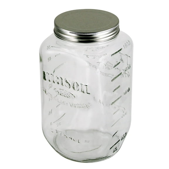 Grant Howard Mason Classics Glass Storage Jar, Metal Emboss Top, 64 Ounces, Food Storage Canning Container, Clear