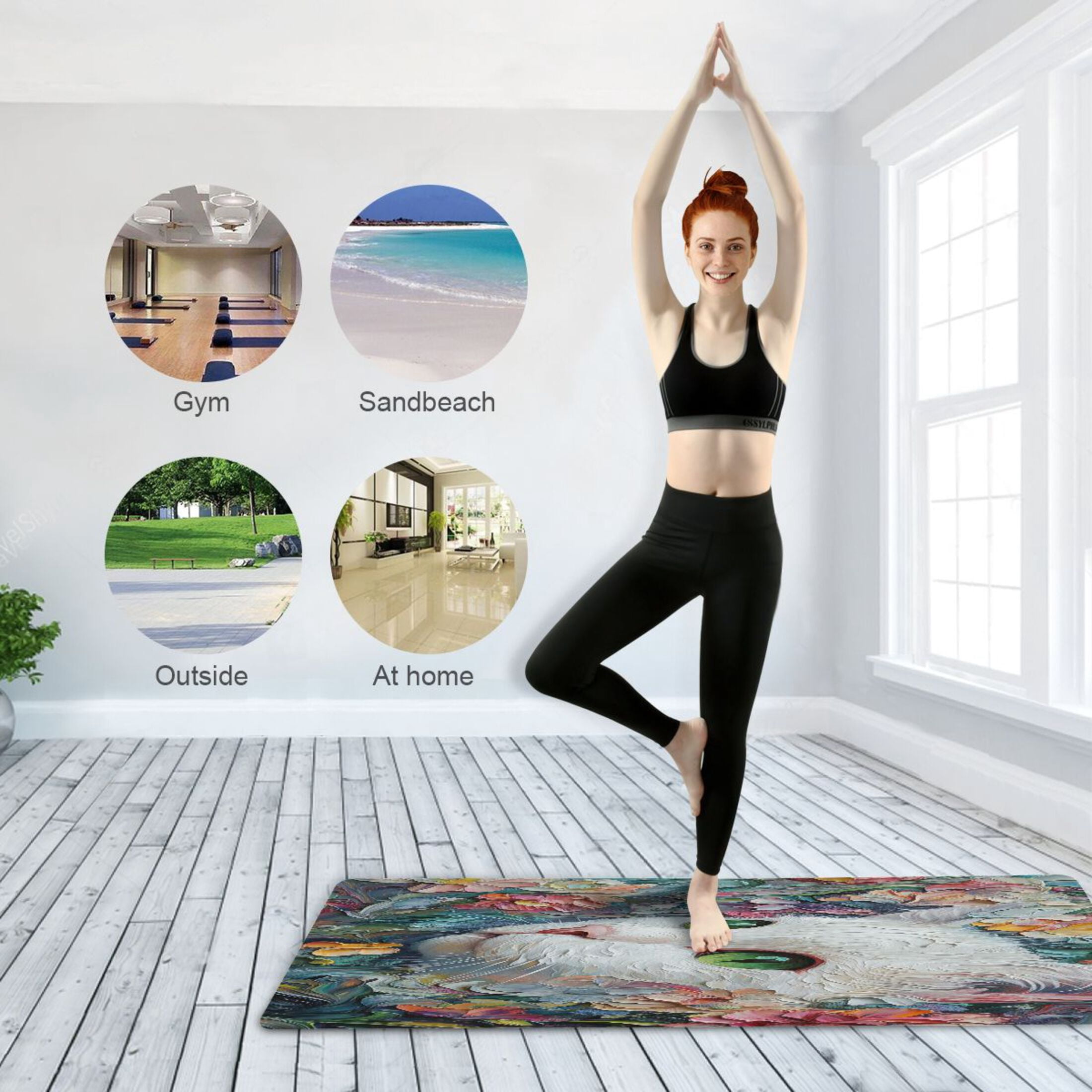 BZSMCE Yoga Mat Women Cat with Colorful Flowers Painting Fitness Mat