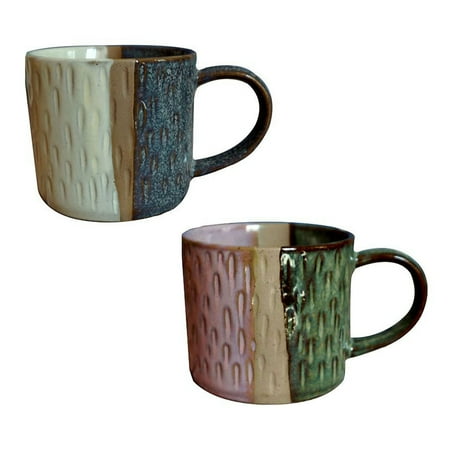 

Haifle Striped Ceramic Mug With Handle Porcelain Cup Breakfast Milk Mug Microwave Safe For Office Kitchen-a and b-Colorful