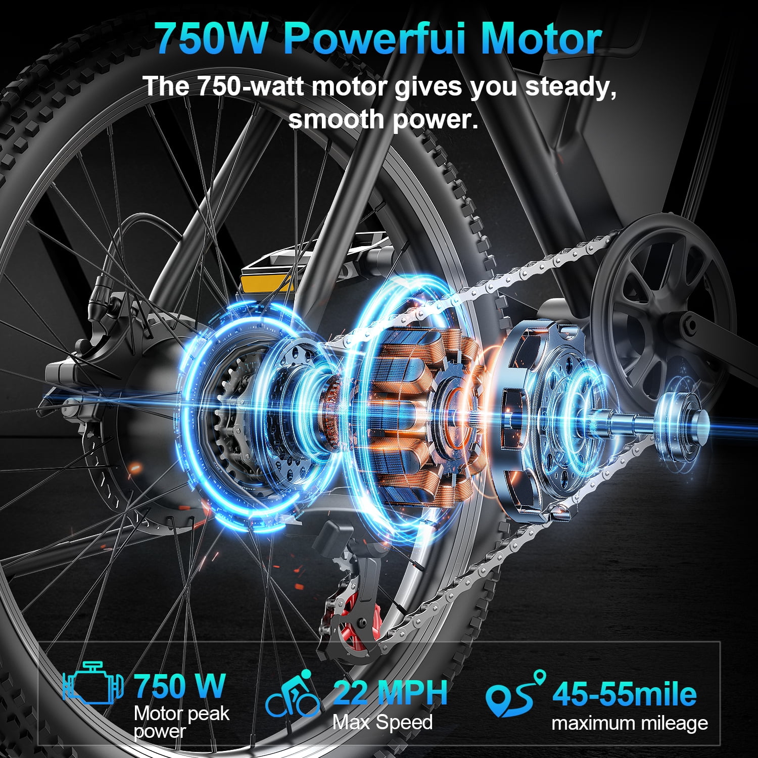 ASKGO F26 Electric Bike for Adults, 26" Mountain E Bike with 7 Speed Gear, Speed 22mph 55Miles Rang, 48V 10.4Ah Removable Battery, UL 2849 Certification
