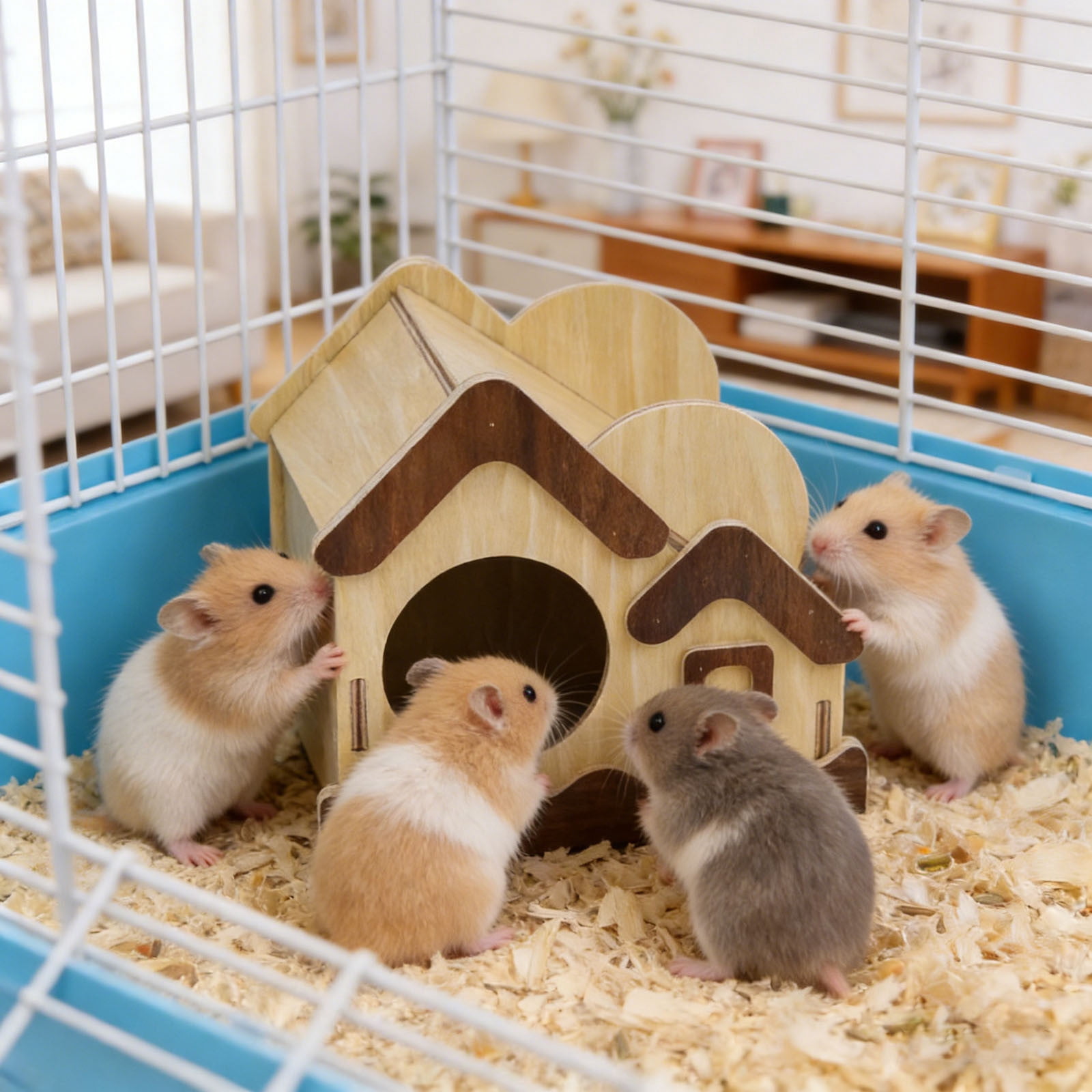 Hamster Habitat Wooden Pet Bed for Small Animals Playful Hideout Sleeping Resting Gerbil Hedgehog Glider Enrichment Toy
