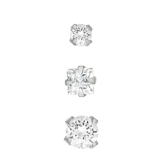 Body Jewelry Women's Round Prong-Set White Crystal 22-gauge Nose Stud Stainless Steel, 3 Pieces