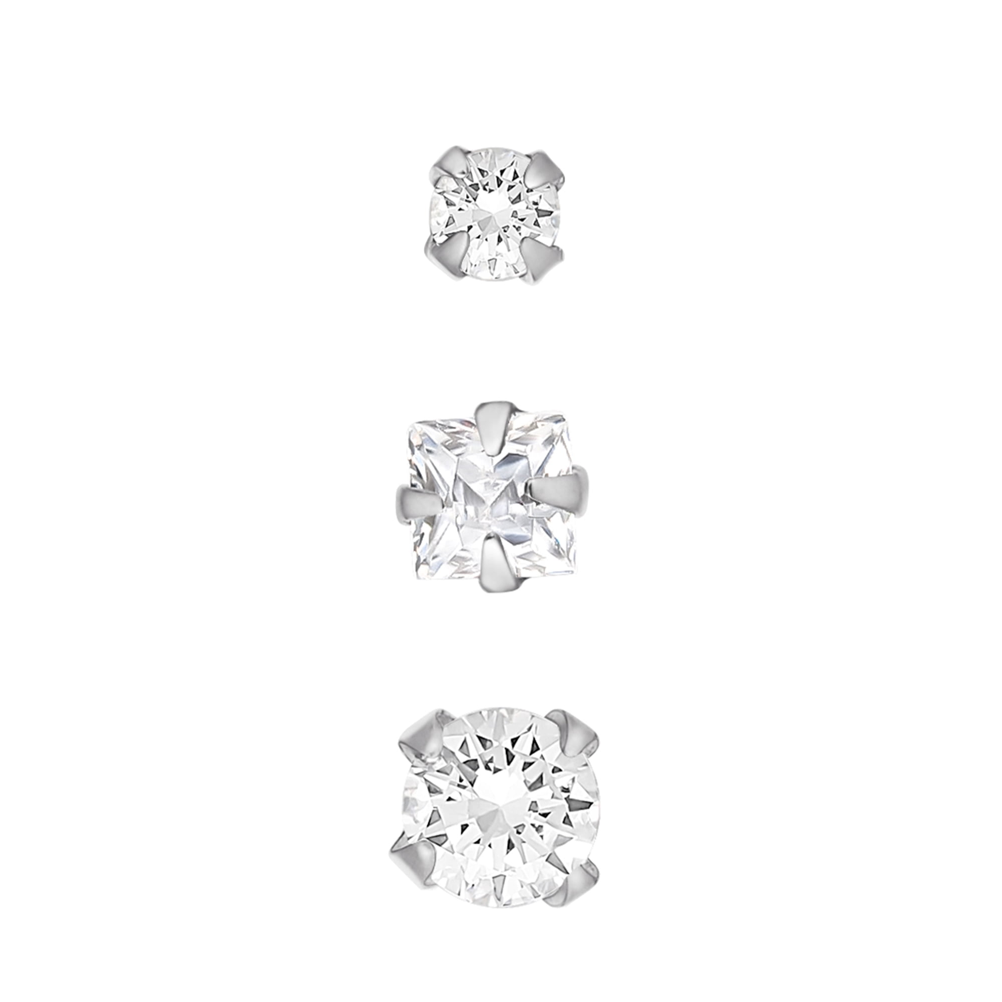 Body Jewelry Women's Stainless Steel 22-Gauge Nose Stud Set with White Crystal