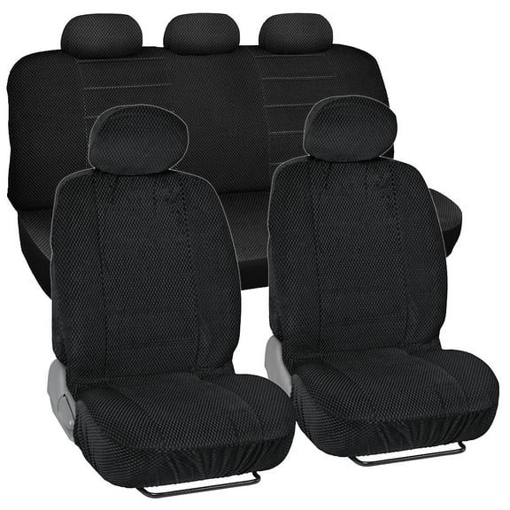 BDK Scottsdale Checkered Cloth Car Seat Covers, 9pc, Front and Rear Full Set, Low Back