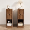 thumbnail image 2 of Narrow Walnut Nightstand Set of 2, Small Bedside Table with Arched Drawer, Slim Wood Night Stand, Mid Century Modern End Table, Walunt, 2 of 9
