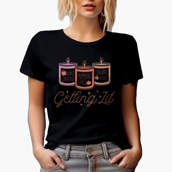 Getting Lit feat. Autumn or Fall Candles Art Merch Gift, Black T-Shirt, Small