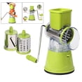 thumbnail image 4 of Rallador de queso giratorio de mano, cortador de verduras de cocina, triturador multifunción, trituradora fácil de limpiar con 3 cuchillas de acero - Verde Sunnimix cortador de verduras rotativo manual, 4 of 8