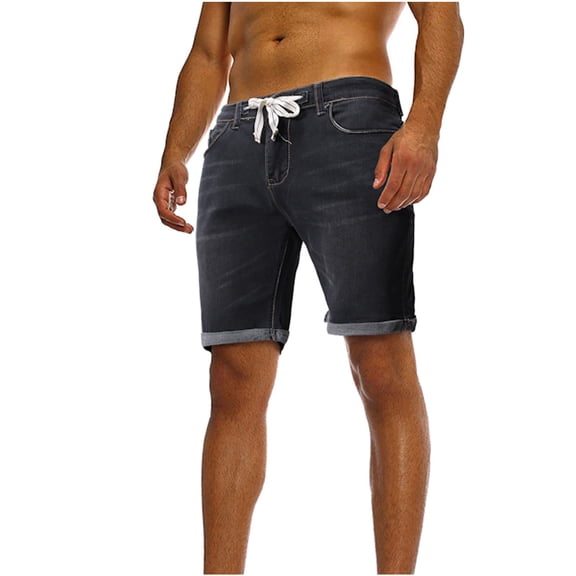 Men's Casual Denim Shorts Classic Fit Washed Drawstring Distressed Summer Jeans Shorts Summer Denim Shorts