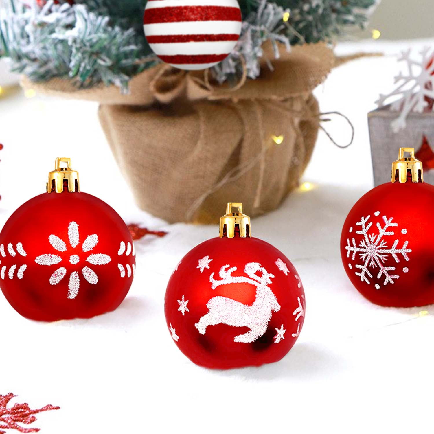 HadinEEon Christmas Ornaments Set, 16pcs Christmas Balls for Xmas Tree Decoration, 2.36 Inch Xmas Hanging Decor, Red and White