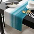 thumbnail image 3 of Turquoise White Ombre Cotton Linen Small Table Runner 13 x 60 inch Modern Country Abstract Stripes Non-slip Rectangular Dining Table Decor for Wedding Party Holiday Dinner, 3 of 8
