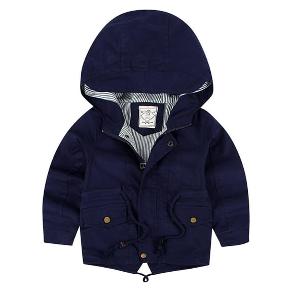 Eltusu Boys Jackets with Zipper, Hooded Waterproof Windproof Casual Spring Fall Outerwear Navy Size 7-8 T