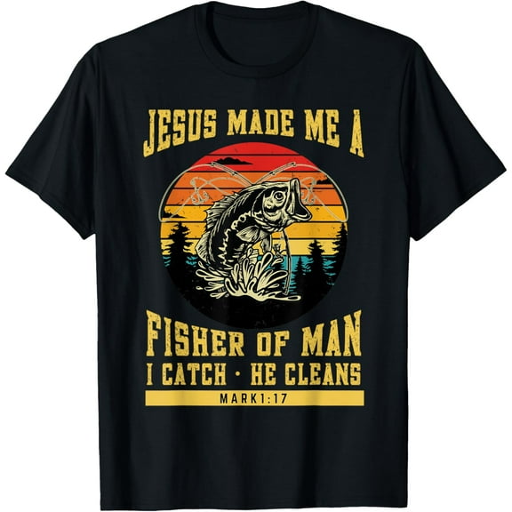 Christian Fisherman Jesus Made Me a Fisher of Man Religious T-Shirt Shirts