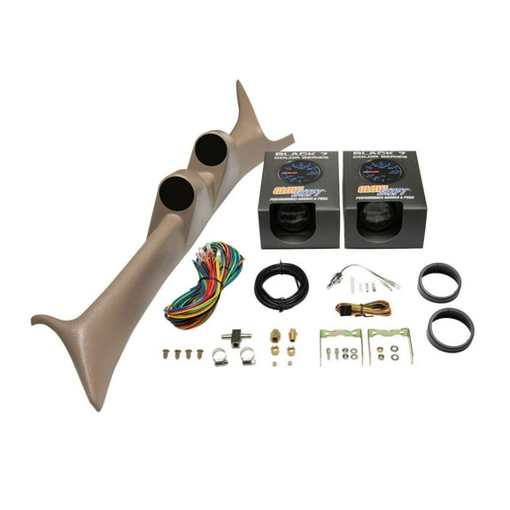 GlowShift | Factory Color Matched Tan Full Size Dual Pillar Pod for 1999-2007 Ford Super Duty Powerstroke with Black 7 Color Series 60 PSI Boost Gauge and Trans Temp Gauge