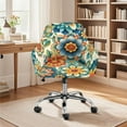 thumbnail image 2 of ZIATUBLES Boho Mandala Flower Print Curved Back Dining Room Chair Covers with Arms Stretchable Vanity Desk Chair Slipcover Removable Universal Chair Protector Cover for Dining Living Room, 2 of 7