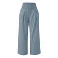 thumbnail image 5 of DENGDENG Wide Leg Cropped Pants for Women High Waisted Fall Pockets Athletic Pants Plus Size Cotton Linen Straight Solid Color Palazzo Elastic Pleated Loose Fit Casual Pants 2024 Sky Blue 3XL, 5 of 5