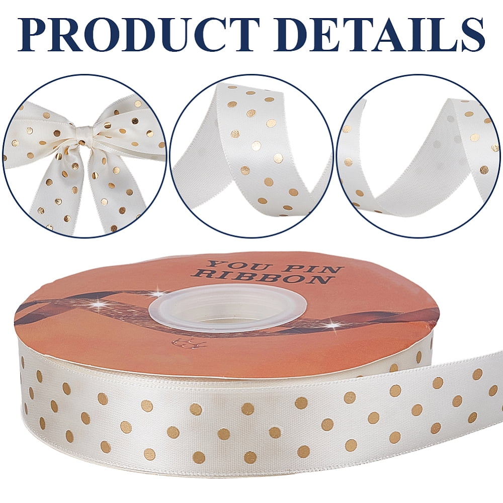 Gold Stamping Polka Dot Polyester Printed Ribbon for DIY Jewelry Making Gift Packaging White 1 inch(26mm) 50.00 Yards(45.72m)/Roll