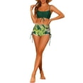 thumbnail image 2 of Conjuntos de bikini con tirantes para mujer, 2 piezas, estampado tropical, pantalones cortos de cintura alta, trajes de baño, talla X-Small, verde oscuro, 2 of 5
