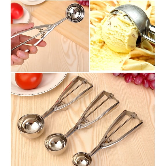 Vruelia Set of 3 Ice Cream Scoop Cookie Scoop Stainless Steel with Trigger