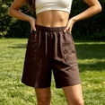 thumbnail image 6 of Womens Summer Shorts with Pockets 100% Cotton High Waist Cargo Shorts Elastic Waist Buttoned Pockets, 6 of 6