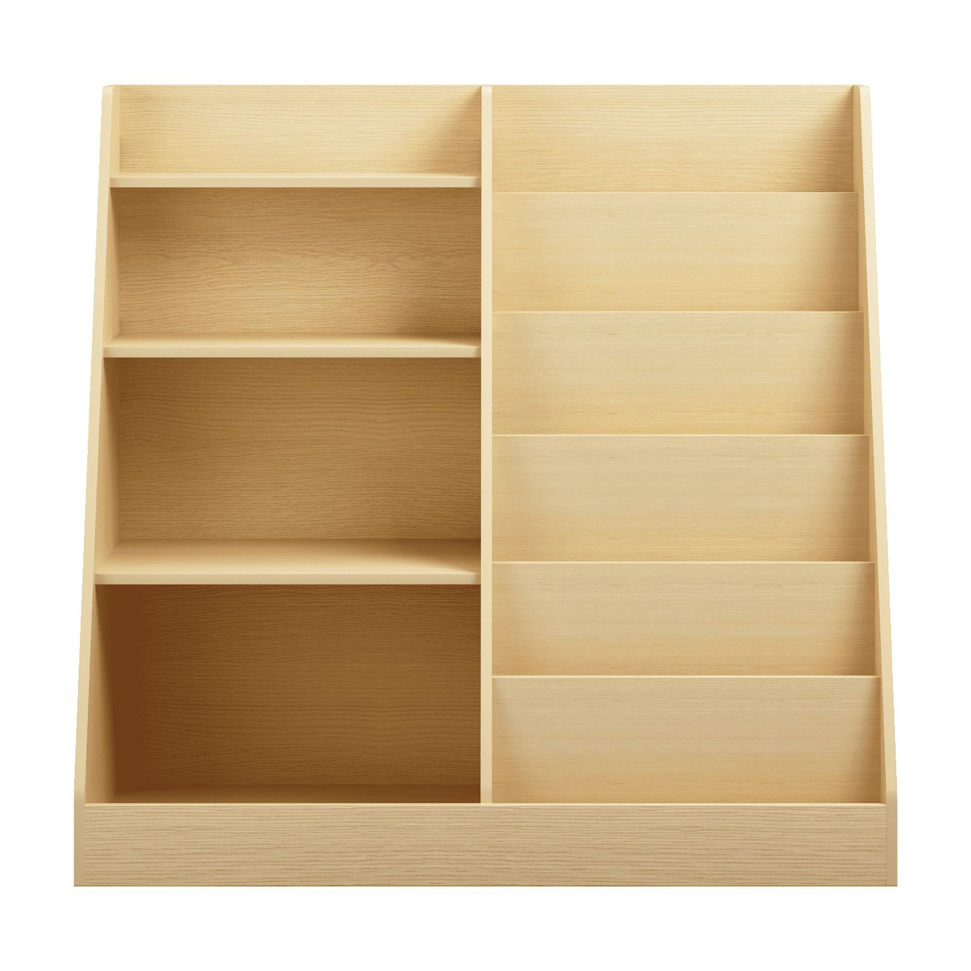 4-Tier Wooden Bookshelf with Toy Storage Bins, Children Bookcase Display Stand Organizer with Shelves, Toddler Book Rack for Playroom Nursery Bedroom, Natural