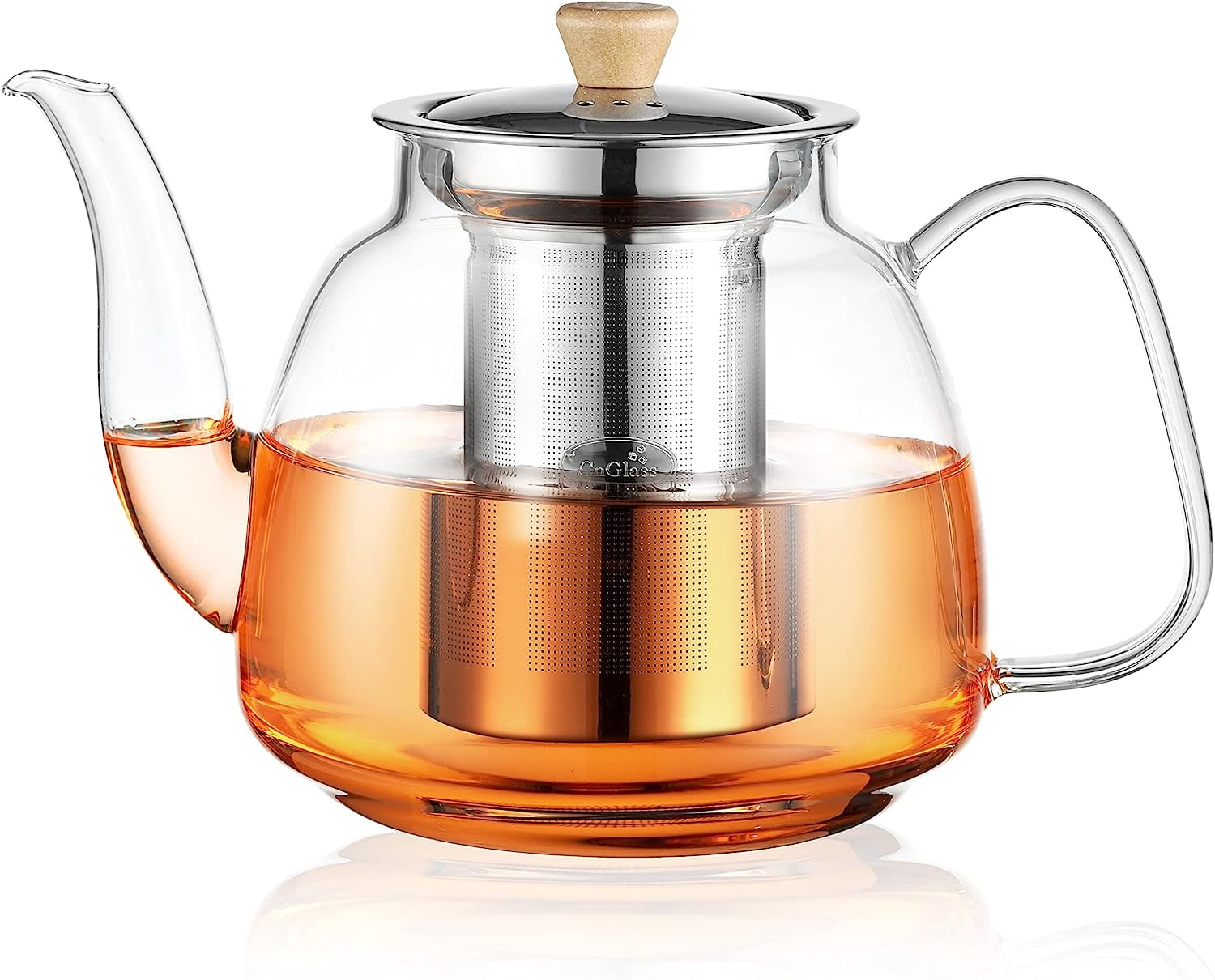CNGLASS 1100ml Glass Teapot with Infuser,Clear Glass Tea Kettle with