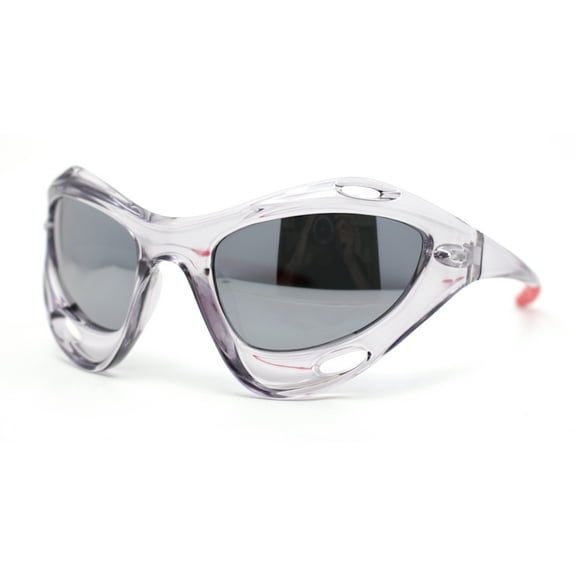 Mens Large Coverage Aerodynamic Vented Thick Plastic Wrap Sport Sunglasses Slate Red - Silver Mirror