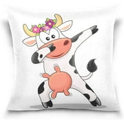 Wellsay Cute Dabbing Cow Velvet Oblong Lumbar Plush Throw Pillow Cover/Shams Cushion Case with Zipper 18" x 18" for Couch Sofa Pillowcase Only
