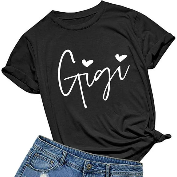 Womens Gigi Heart Shirts for Grandma Cute Funny T-Shirts Graphic Tees Short Sleeve Tops