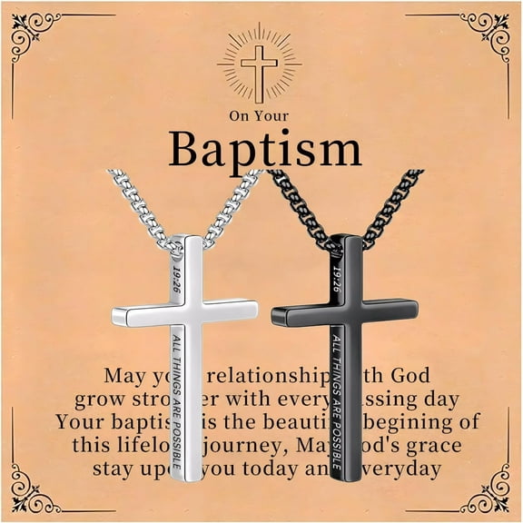 Black and Silver Cross men's Necklace, Stainless steel Cross Pendant men's Gift, men's Cross chain Engraved with Inspirational Bible verses, chain 20 inches