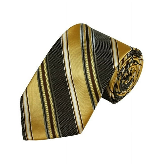 Honey Gold, Black And Light Brown Striped Woven Necktie