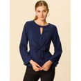 thumbnail image 2 of Blusa Top Cuello Redondo Básico Allegra K Manga Pulsera Cintura Con Corbata Para Mujeres Azul Marino XS, 2 of 6