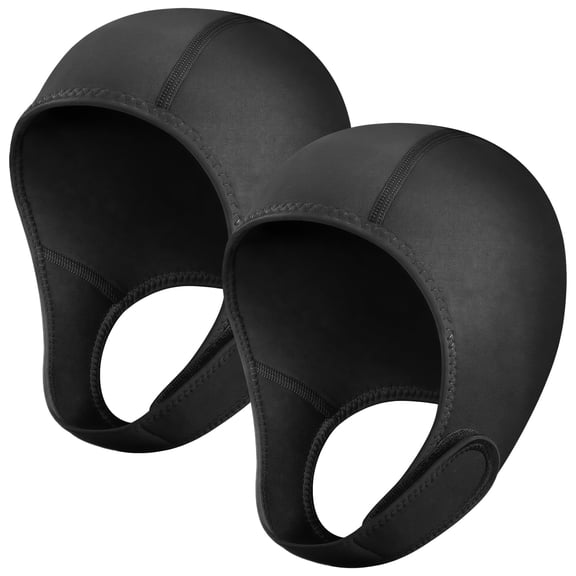 2 Pack Neoprene Diving Hoods - Black Snorkeling Hoods with Adjustable Strap Caps for Cold Water, Unisex Wetsuit Swimming Hats Ideal for Diving, Snorkeling