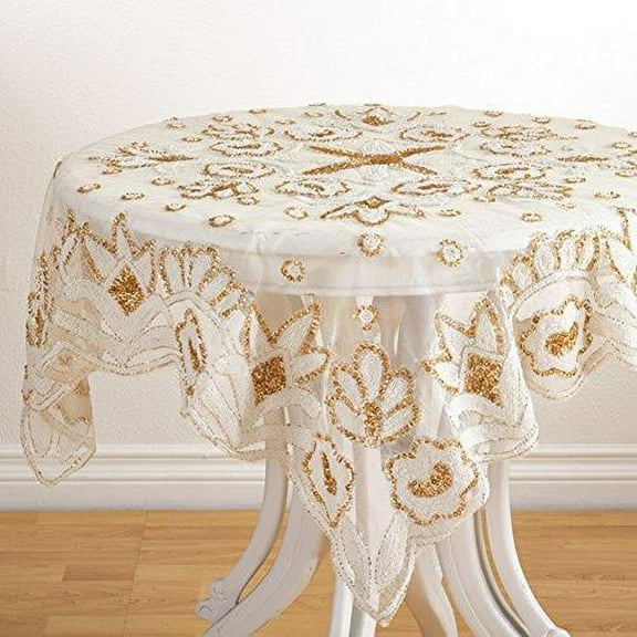 Fennco Styles Handmade Hand Beaded Design Toppers - 40" Square - 2 Colors