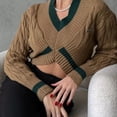 thumbnail image 4 of Fartey Cable Knit Cropped Sweaters for Women Trendy Long Sleeve V Neck Pullover Sweater Fashion Sexy Fall Sweater Y2k Soft Sweater, 4 of 7