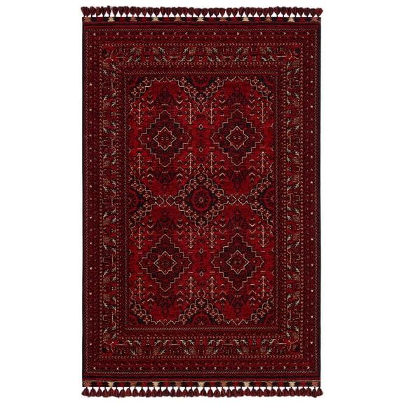 Grodig Red Oriental Acrylic Area Rugs for Living Room Jacquard Textured Modern Rugs Soft Geometric Rug for Bedroom Washable Rug Non-Slip Bohemian Carpet Perfect for Dining Room Office Beige