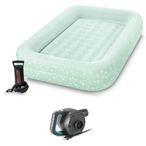 INTEX Inflatable Kidz Travel Bed Set: Air Mattress w/Hand & Electric Pump