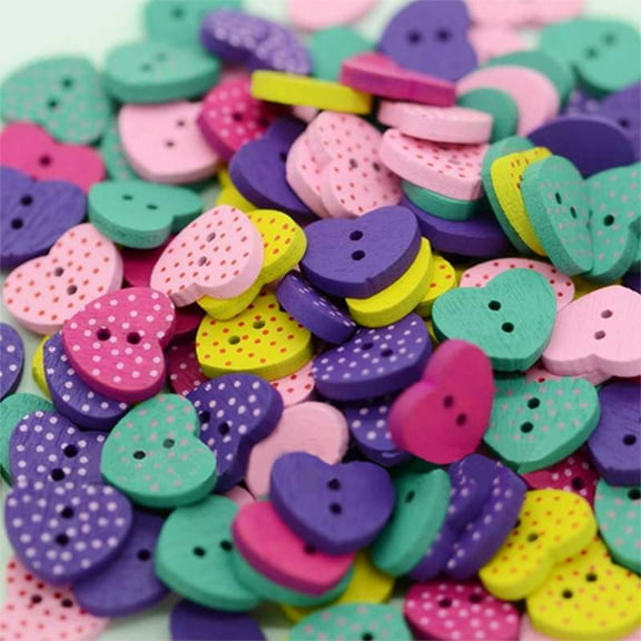 100 Pcs 2 Holes Love Heart Dot Wood Sewing Buttons