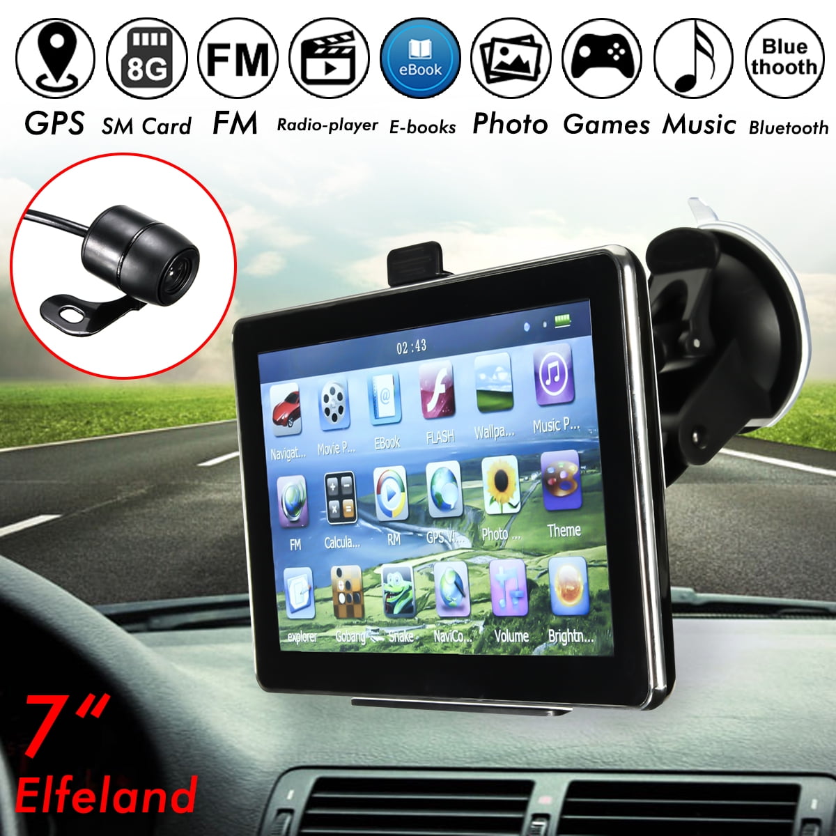 7/" Car Truck 8GB GPS Bluetooth Navigation Navigator Wire Rear View Camera US Map
