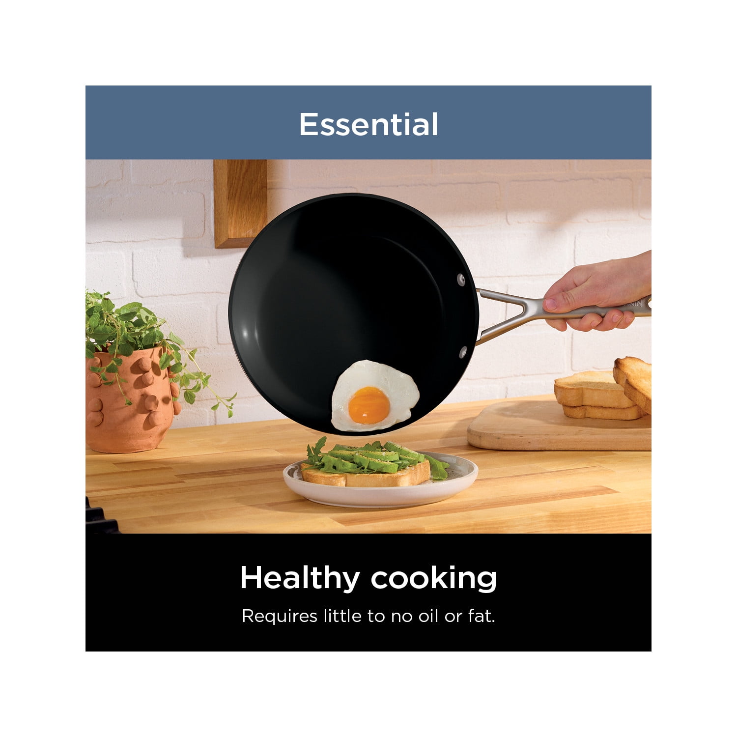 Ninja Extended Life Essential Ceramic 8-Inch Frying Pan, Black CW80020BK