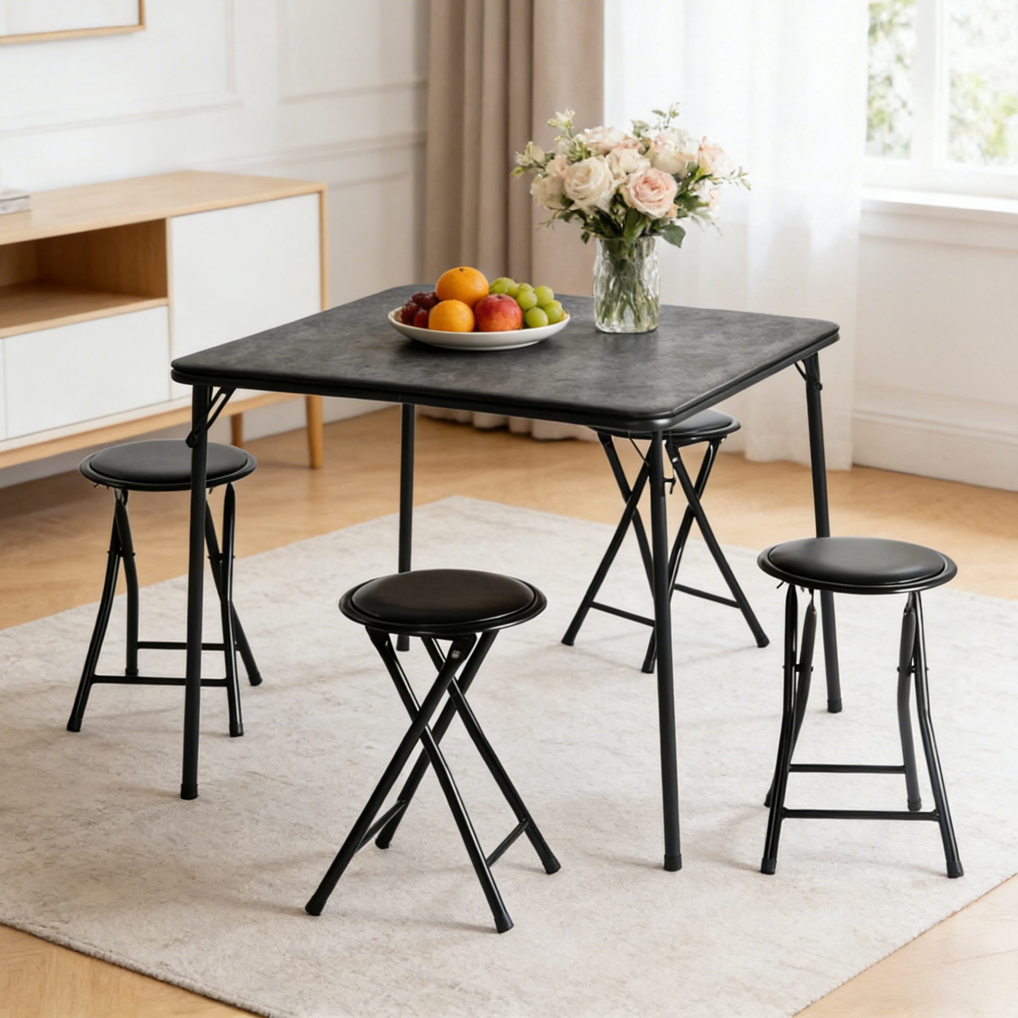 BSHTI Durable Folding Chair with PVC Padded Cushion – Stainless Steel Frame, High-Density Foam, Waterproof & Easy Clean, for Home Office Gatherings, Black (1 Pack)