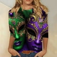 thumbnail image 6 of DPTALR Mardi Gras Women's Casual Print Crew Neck Three-Quarter Sleeve Loose T-Shirt,Green,Size XXL, 6 of 6