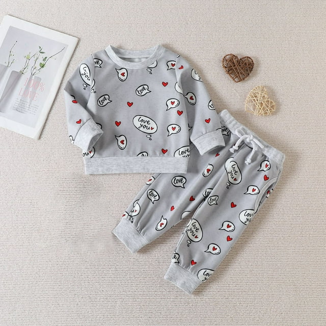 DPTALR Ensemble Mignon à Manches Longues pour Garçons et Filles en Bas Âge avec Imprimé Cœur