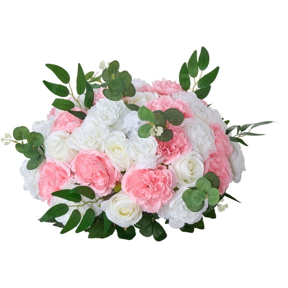 KFFKFF Set of 10 Artificial Flower Ball Bouquets, 17.7-Inch Diameter, Decorative Rose Arrangements for Weddings, Table Centerpieces, and Home Decor in Pink and White