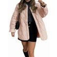thumbnail image 2 of Female Oversized Quilted Jacket Button Down Cotton Padded Outerwear with Pocket Pink XXL, 2 of 8