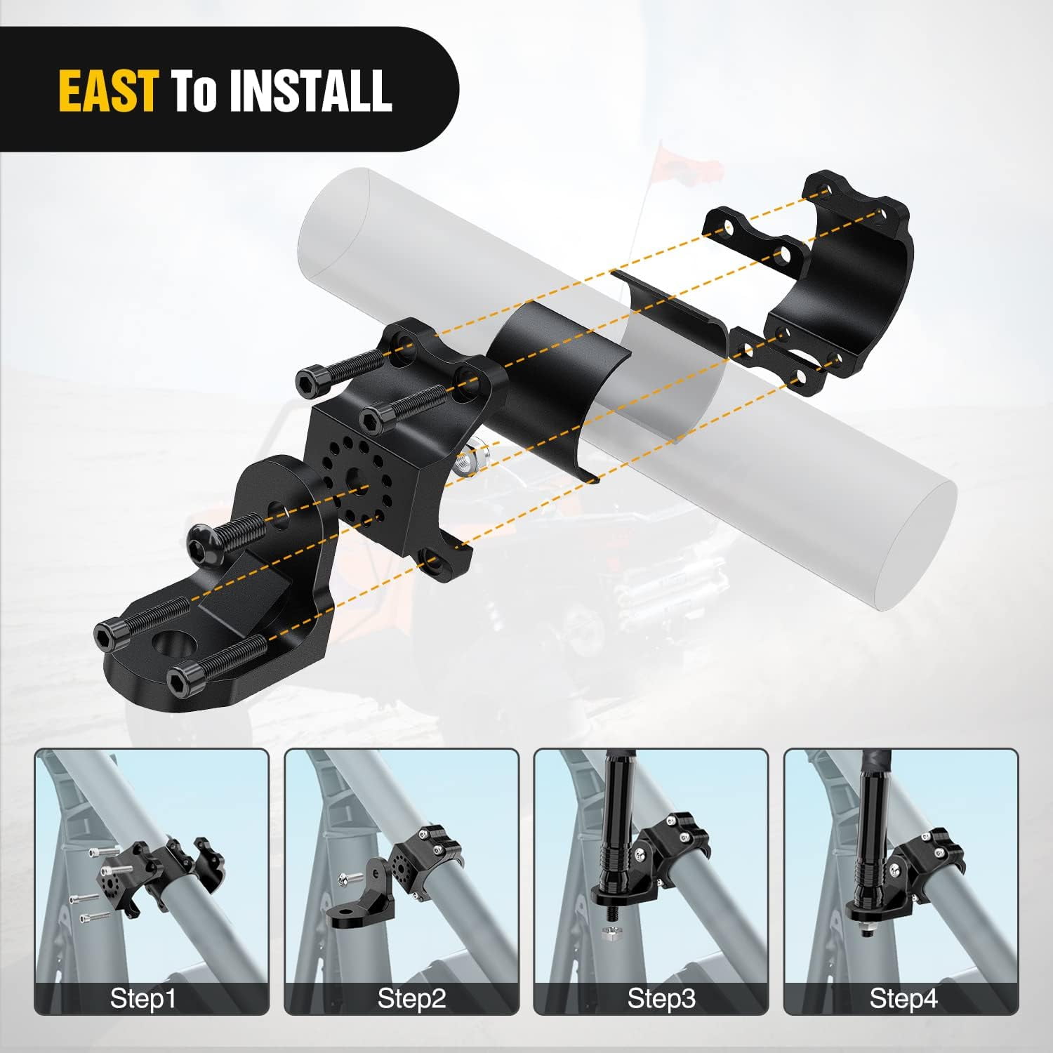 Nilight UTV Flag Antenna Mount Whip Light Mounting Bracket Black Adjustable Heavy Duty for 1.5 to 1.75inch 1.75 to 2inch for Polaris RZR Ranger Can Am Maverick X3 Talon, 2 Years Warranty