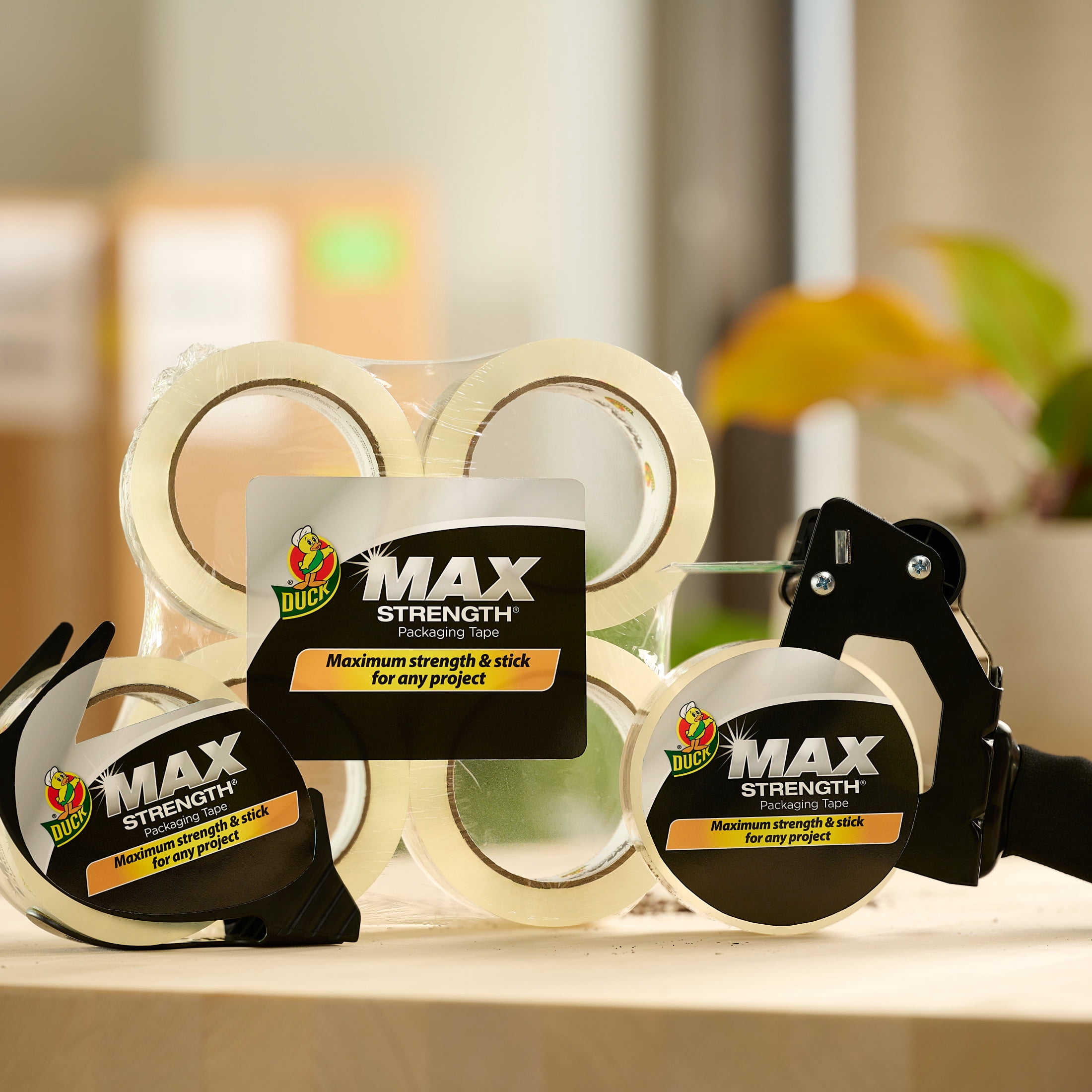 Duck Max Strength Clear Packaging Tape with Dispenser, 1.88 in. x 38.2 yd.