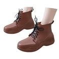 thumbnail image 3 of XIMIN Women's Rain Boots Solid Color Round Toe Heel Platform Ankle Boots Fashion Cross Lace Up Block Thick Heel Booties Casual Comfortable Ladies Outdoor Shoes, 3 of 8
